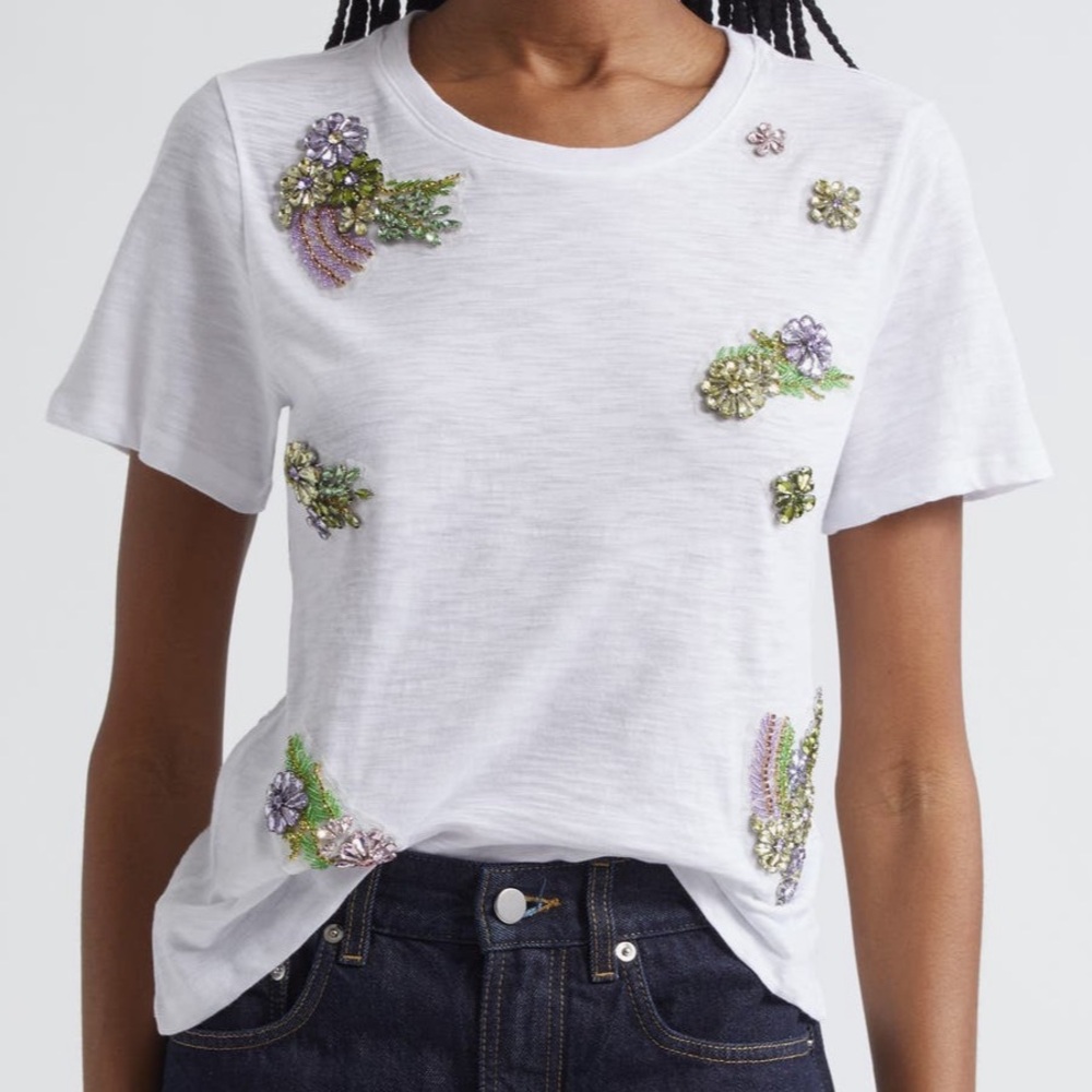 Cinq a Sept Ivy Floral embellished crystal cotton t-shirt